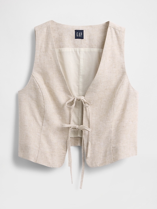 Image number 4 showing, Linen-Blend Tie-Front Crop Vest