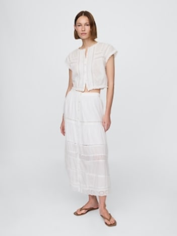 Tiered Lace-Trim Maxi Skirt