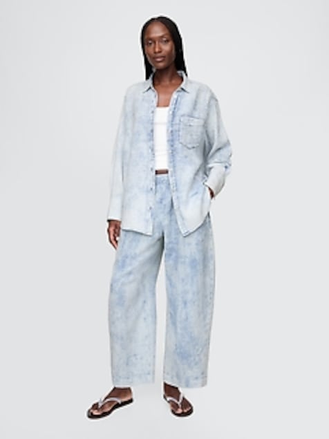 Cotton Gauze Denim Easy Barrel Pants