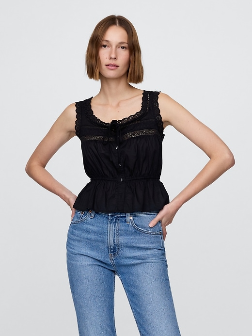 Image number 1 showing, Lace-Trim Peplum Top