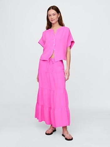 Crinkle Gauze Tiered Maxi Skirt