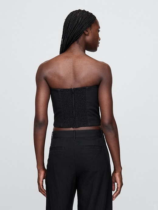 Image number 3 showing, Linen-Blend Strapless Corset Crop Top