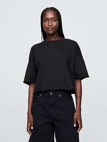 French Terry Cropped Rolled Hem Sweatshirt