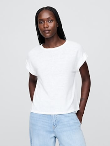 Linen-Blend Roll-Cuff T-Shirt