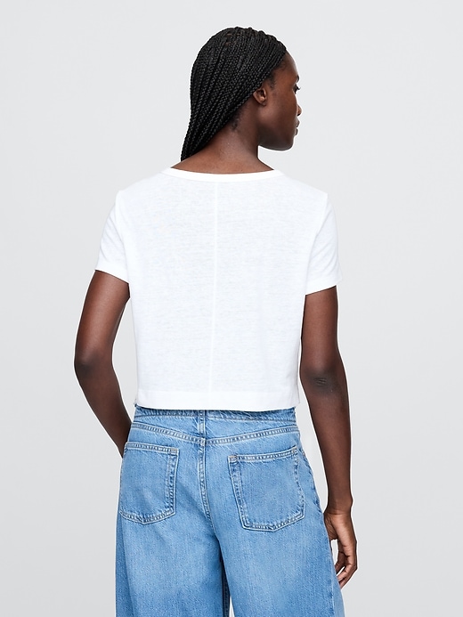 Image number 3 showing, Linen-Blend V-Neck Crop T-Shirt
