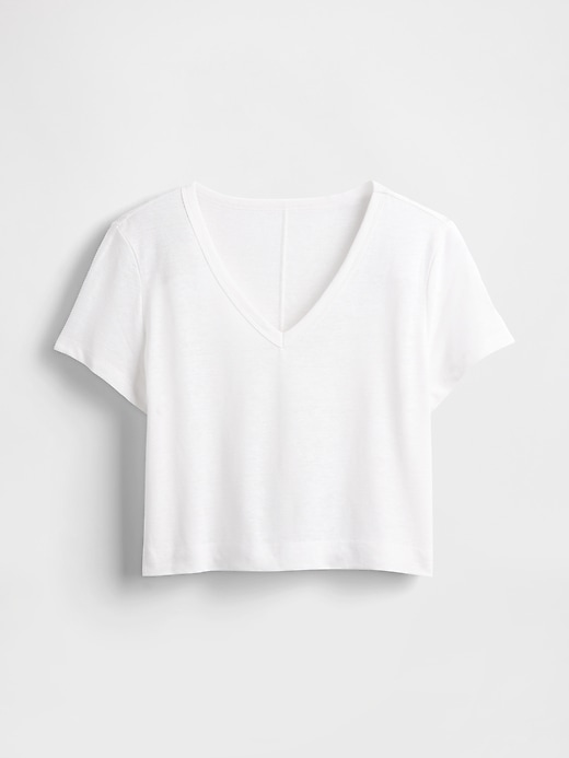 Image number 5 showing, Linen-Blend V-Neck Crop T-Shirt