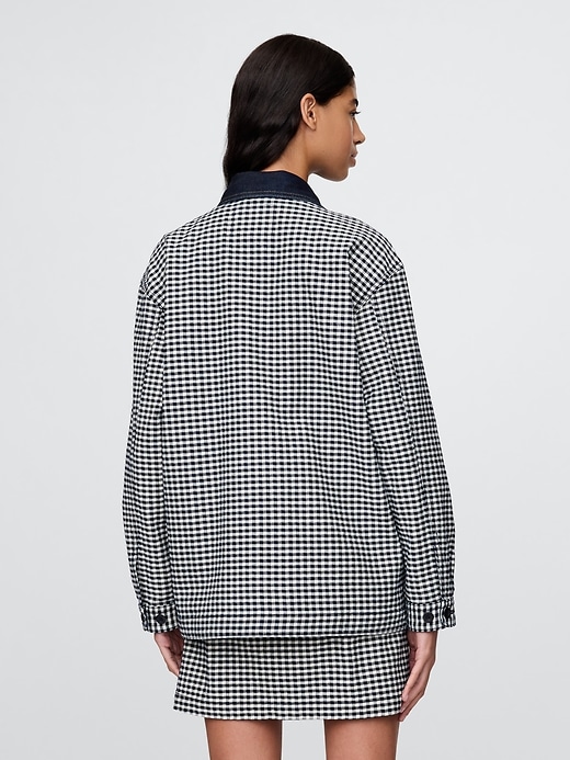 4 of 8 showing, with the color Blue gingham of product Gap × DÔEN Gingham Denim Jacket