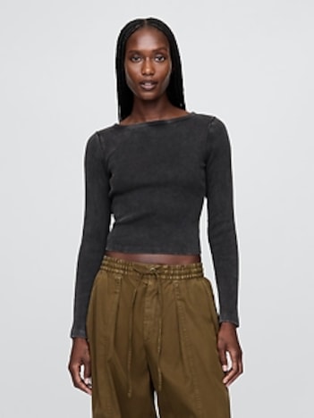 Heavyweight Rib Cropped Boatneck T-Shirt