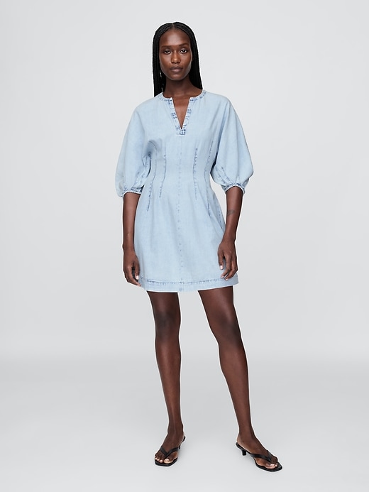 Image number 1 showing, Denim Split-Neck Mini Dress