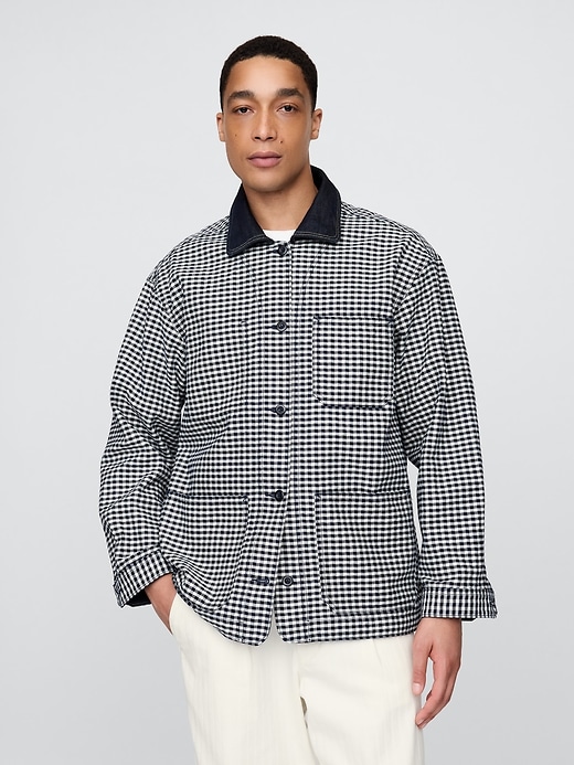 8 of 8 showing, with the color Blue gingham of product Gap × DÔEN Gingham Denim Jacket