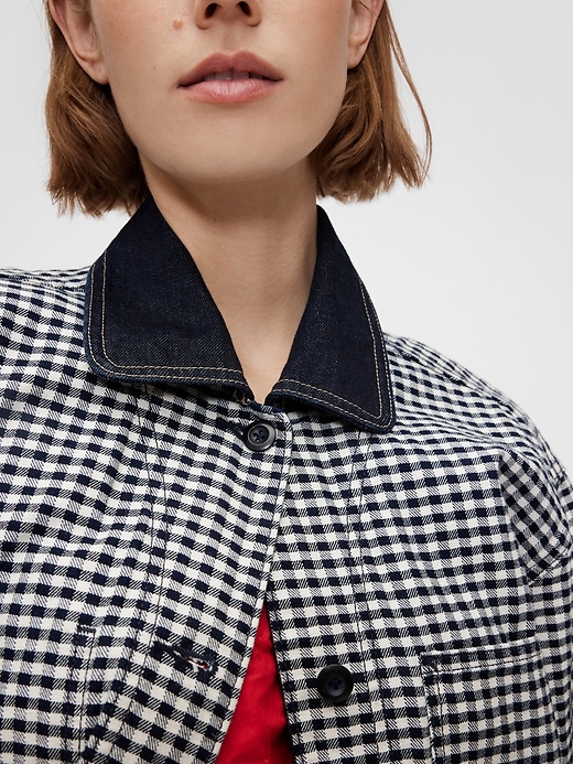 5 of 8 showing, with the color Blue gingham of product Gap × DÔEN Gingham Denim Jacket