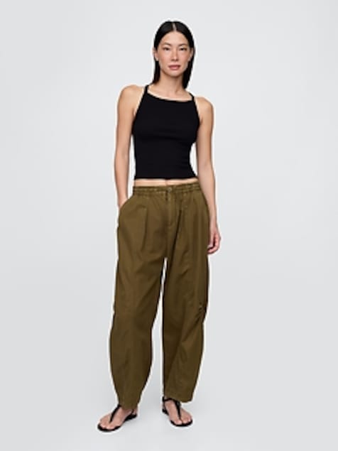 Mid Rise Twill Barrel Pants