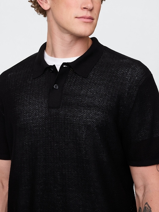 Image number 4 showing, Textured Crochet Polo Sweater