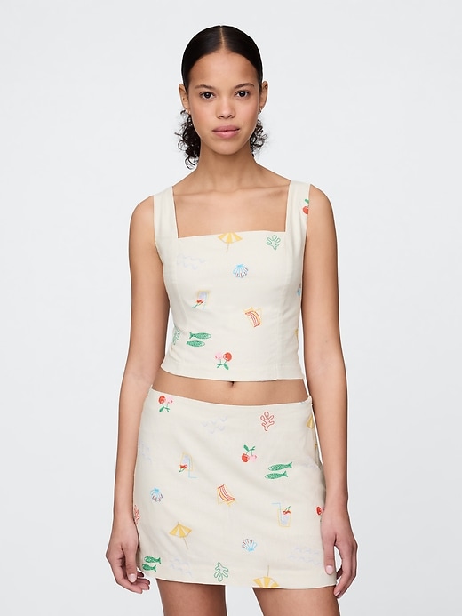 Image number 1 showing, Linen-Blend Crop Top