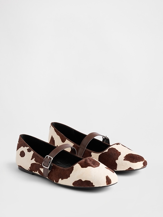Image number 2 showing, Cow Print Calf Hair Ballet Flats