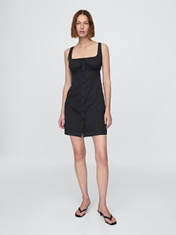 Shirred Button-Front Dress