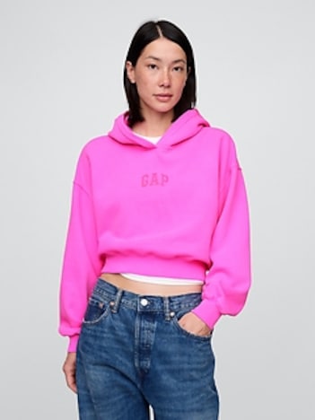 VintageSoft Crop Logo Hoodie