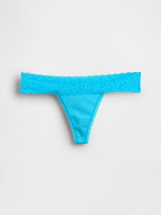 Image number 3 showing, Organic Stretch Cotton Lace-Trim Thong