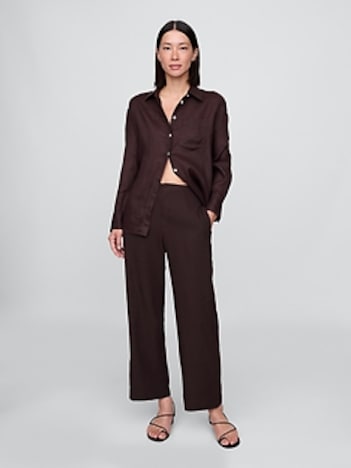 Linen-Blend Relaxed Straight Ankle Pants