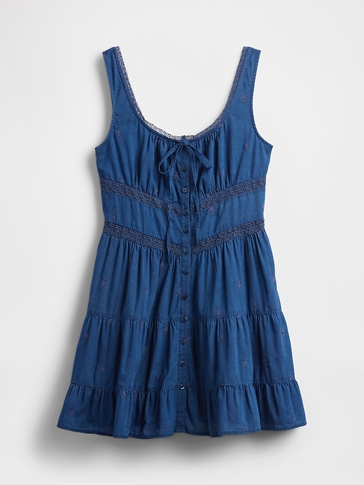 Image number 5 showing, Lace-Trim Tiered Mini Dress