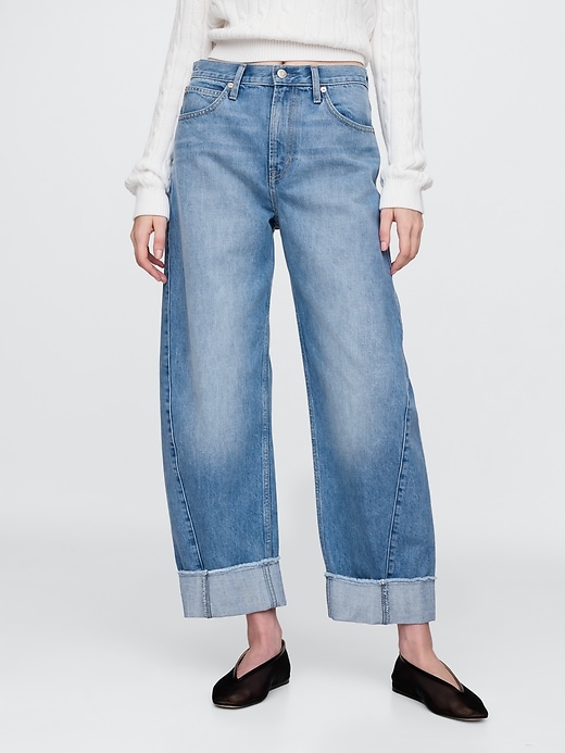 Image number 2 showing, High Rise Cuffed Barrel Jeans