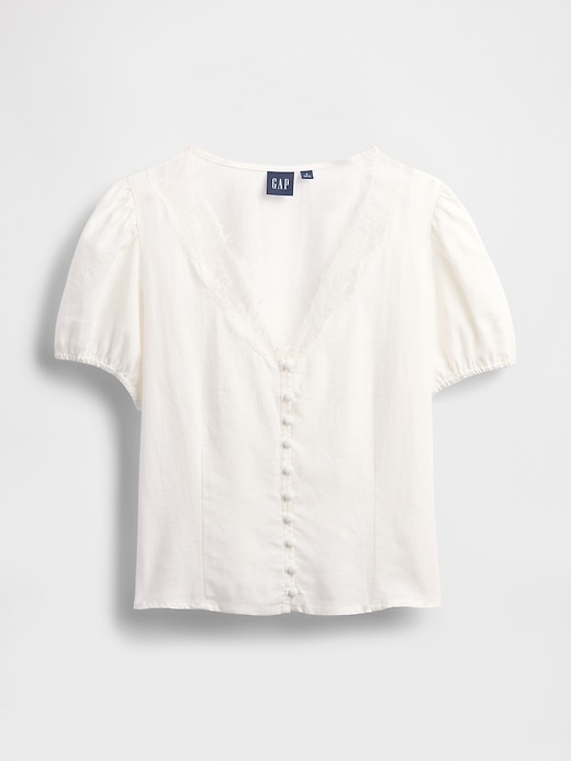Image number 3 showing, Linen-Blend Lace V-Neck Top