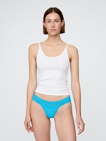 Organic Stretch Cotton Lace-Trim Thong