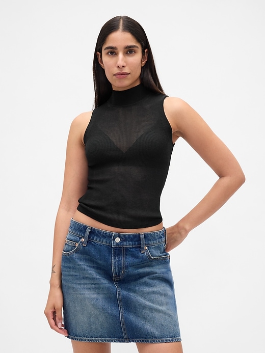 Image number 1 showing, Sheer Rib Mockneck Tank Top