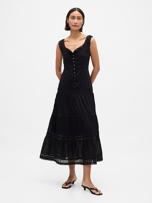 Image number 1 showing, Lace-Trim Tiered Maxi Dress