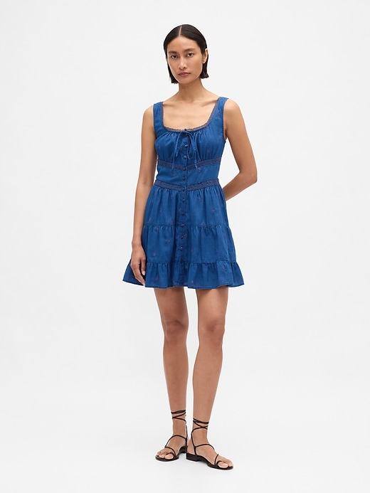 Image number 1 showing, Lace-Trim Tiered Mini Dress