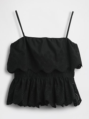 Poplin Eyelet Ruffle Top
