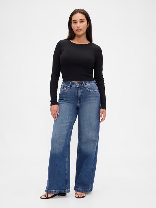 Image number 1 showing, Curvy High Rise Stride Wide-Leg Jeans