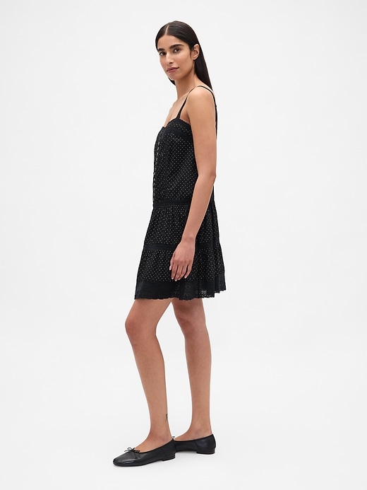Image number 3 showing, Lace-Trim Drop-Waist Mini Dress