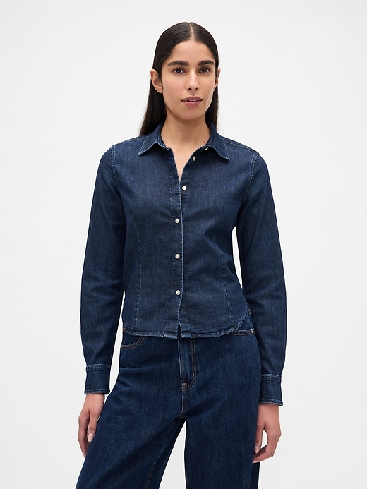 Image number 1 showing, Denim Fitted Crop Shirt