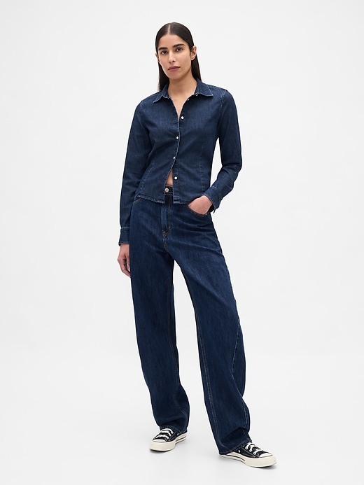 Image number 2 showing, Denim Fitted Crop Shirt
