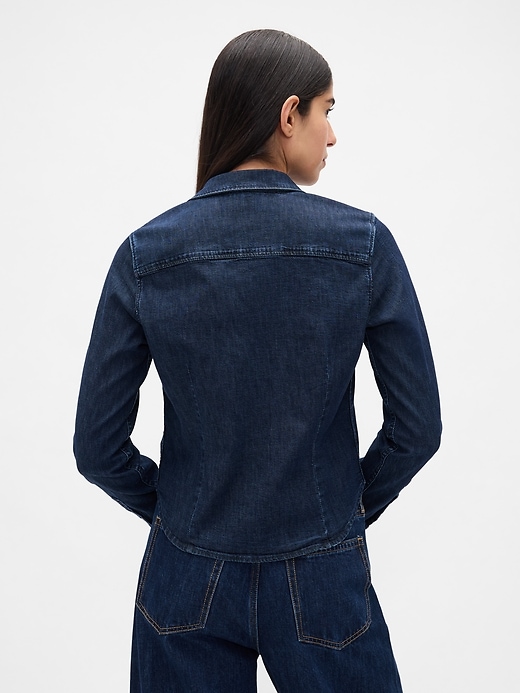 Image number 3 showing, Denim Fitted Crop Shirt