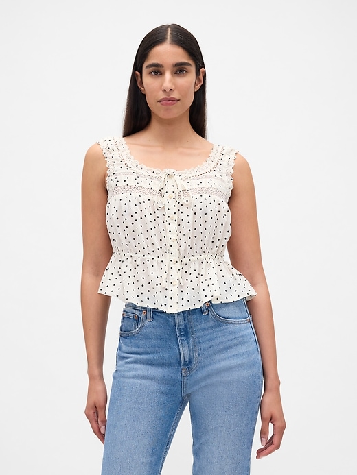 Image number 1 showing, Lace-Trim Peplum Top