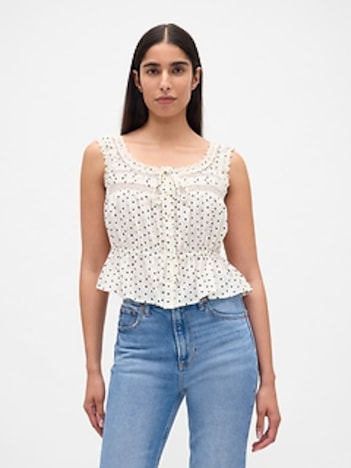 Lace-Trim Peplum Top