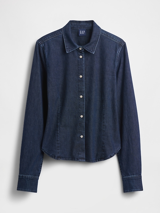 Image number 4 showing, Denim Fitted Crop Shirt