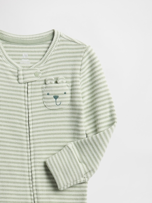 Image number 3 showing, Baby Softspun Waffle Bear Pocket Footed One-Piece