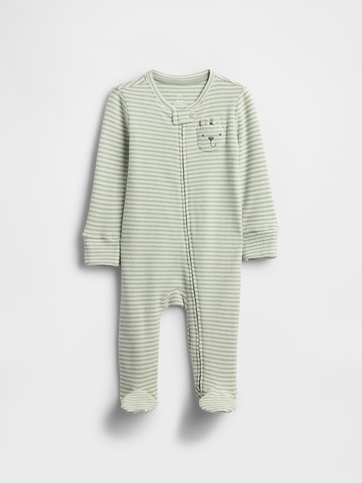 Image number 1 showing, Baby Softspun Waffle Bear Pocket Footed One-Piece
