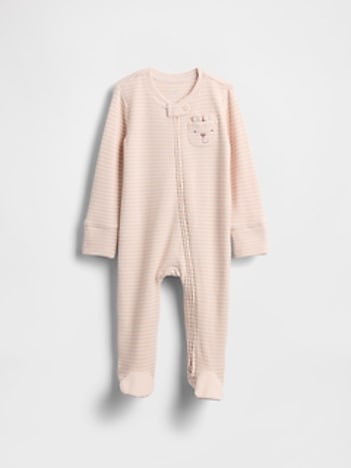 Baby Softspun Waffle Bear Pocket Footed One-Piece