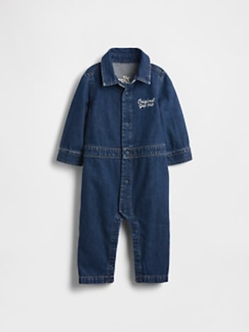 Baby Denim Bear Logo Coveralls