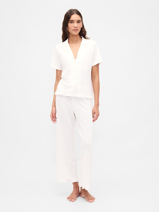 Image number 1 showing, Linen-Blend Ruffle PJ Pants