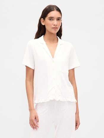 Linen-Blend Ruffle PJ Shirt