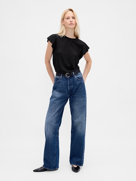 Image number 2 showing, Linen-Blend Flutter-Sleeve T-Shirt