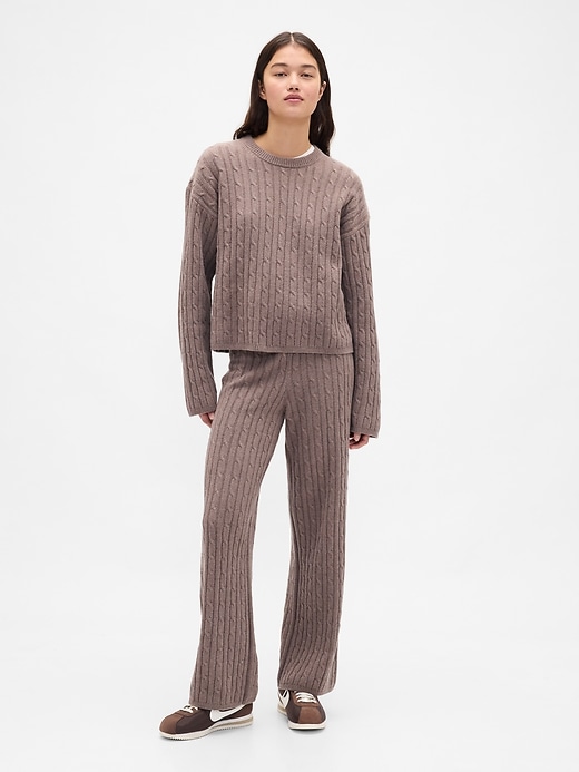 Image number 1 showing, CashSoft Cable-Knit Sweater Pants