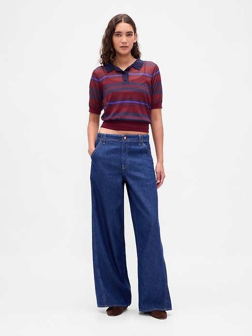 Image number 2 showing, Sheer Crop Polo Sweater