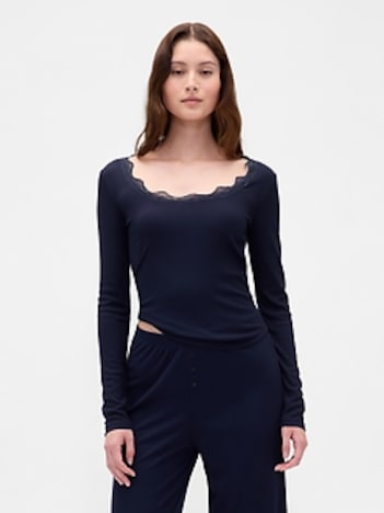Mini Rib Lace-Trim PJ Top