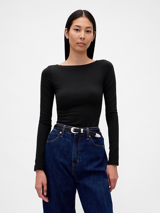 Image number 1 showing, CloseKnit Jersey Boatneck Open-Back T-Shirt